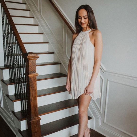 Cream perma-pleated halter neck dress - Picture 6 of 7